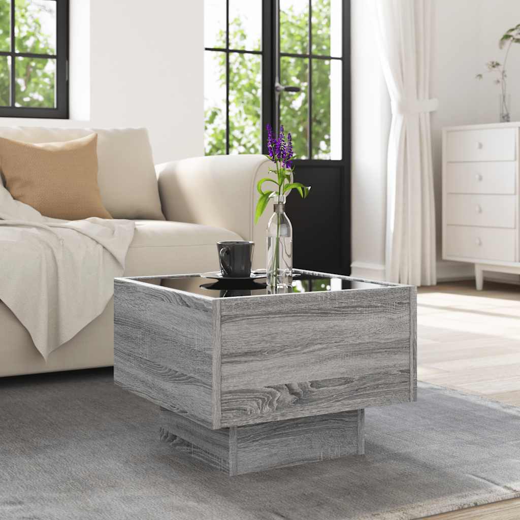 Side Table with LED Grey Sonoma 40x40x30 cm Engineered Wood