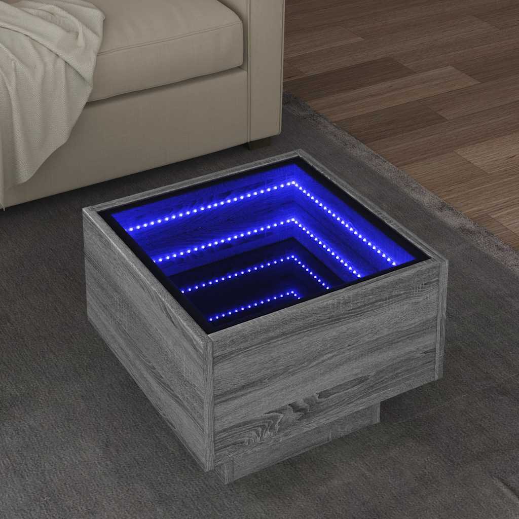 Side Table with LED Grey Sonoma 40x40x30 cm Engineered Wood