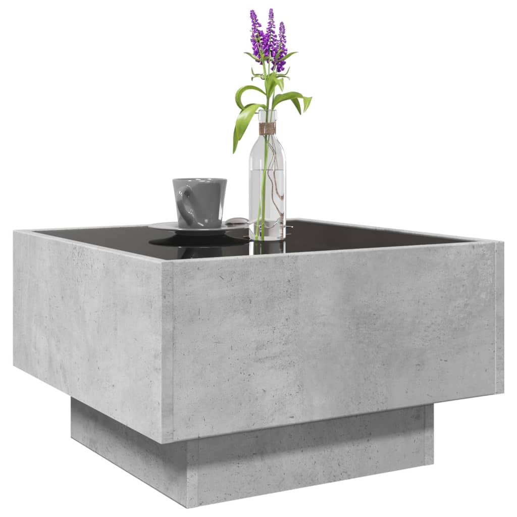 Coffee Table with LED Concrete Grey 50x50x30 cm Engineered Wood