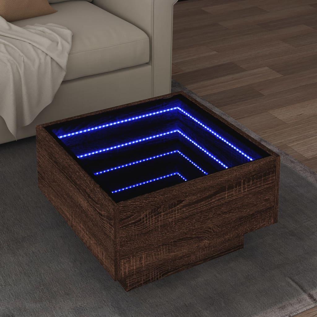 Coffee Table with LED Brown Oak 50x50x30 cm Engineered Wood