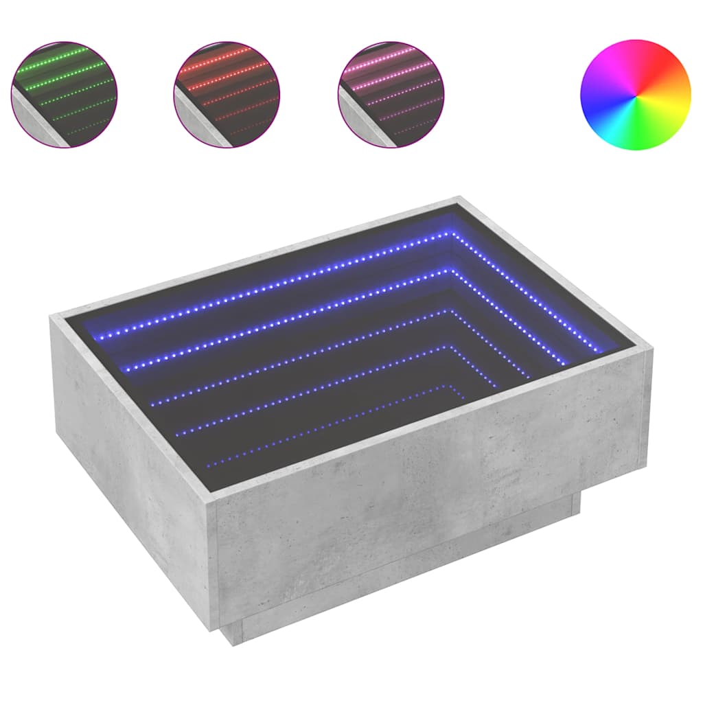 Coffee Table with LED Concrete Grey 70x50x30 cm Engineered Wood