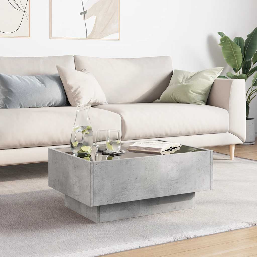 Coffee Table with LED Concrete Grey 70x50x30 cm Engineered Wood