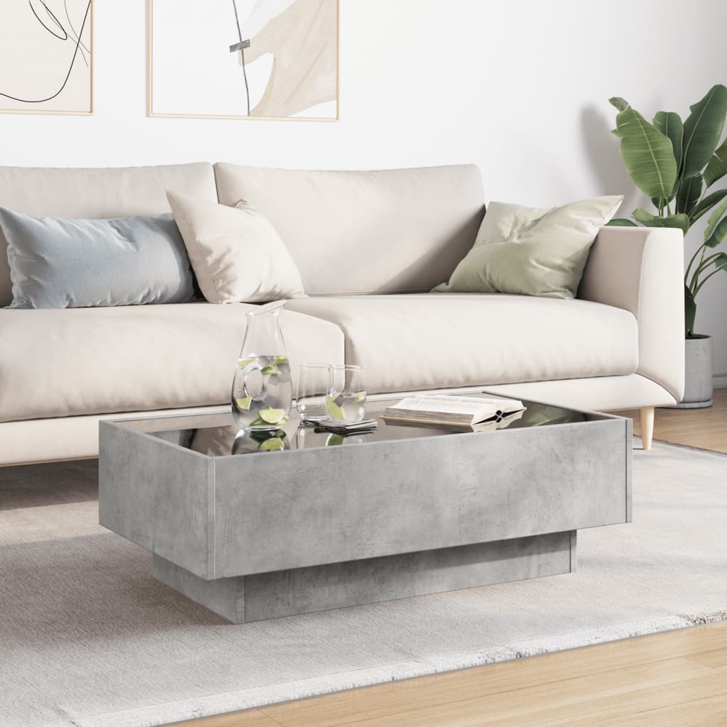 Coffee Table with LED Concrete Grey 90x50x30 cm Engineered Wood