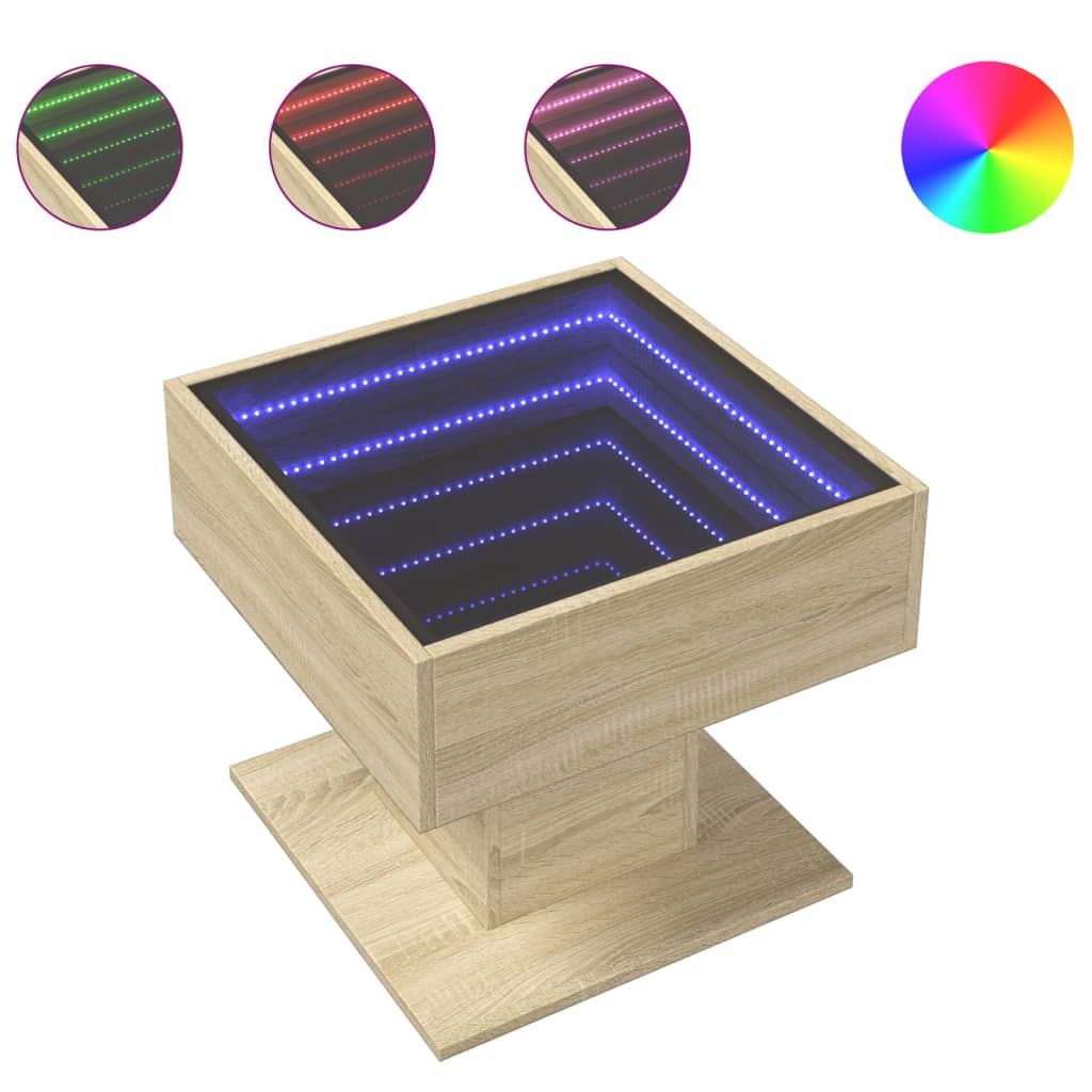 Coffee Table with LED Sonoma Oak 50x50x45 cm Engineered Wood