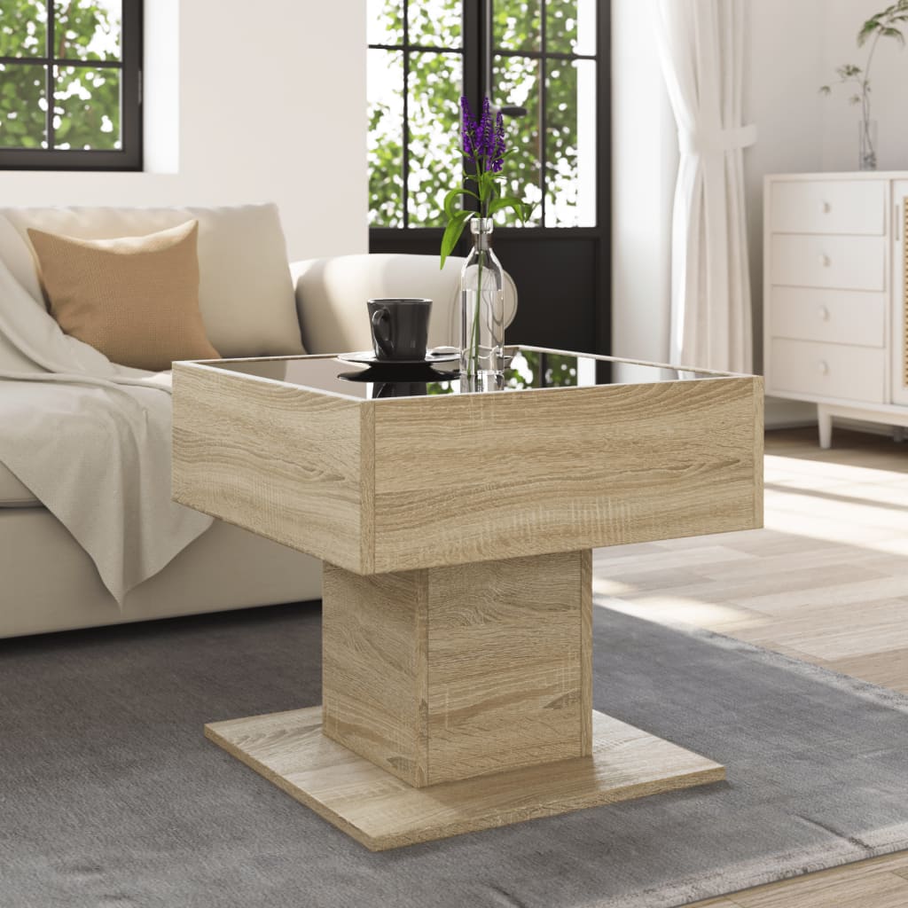 Coffee Table with LED Sonoma Oak 50x50x45 cm Engineered Wood