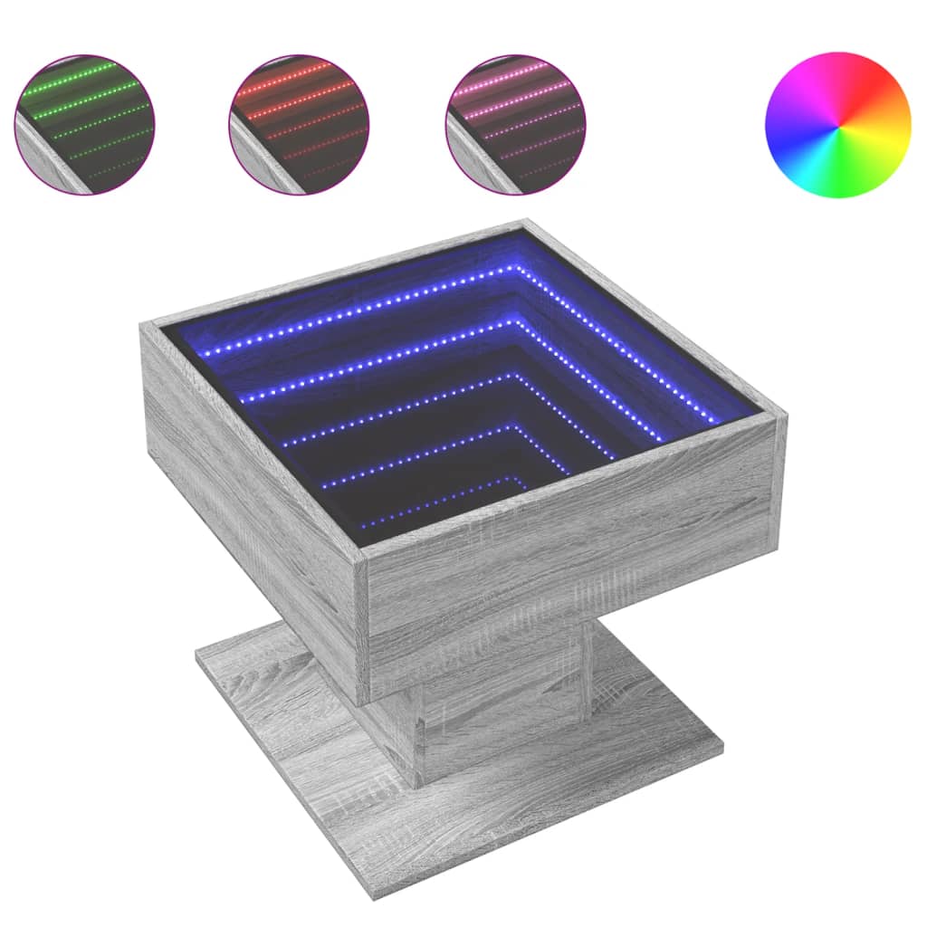 Coffee Table with LED Grey Sonoma 50x50x45 cm Engineered Wood