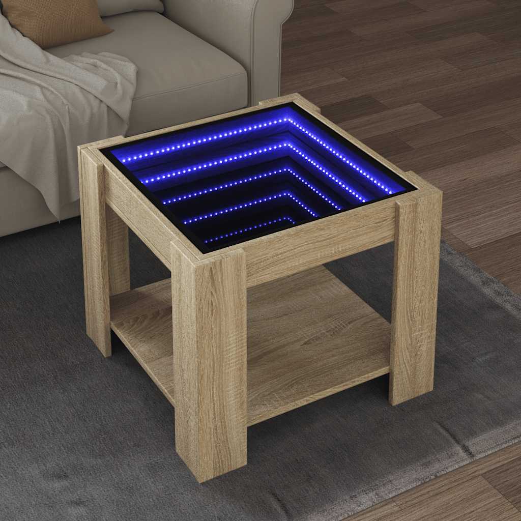 Coffee Table with LED Sonoma Oak 53x53x45 cm Engineered Wood