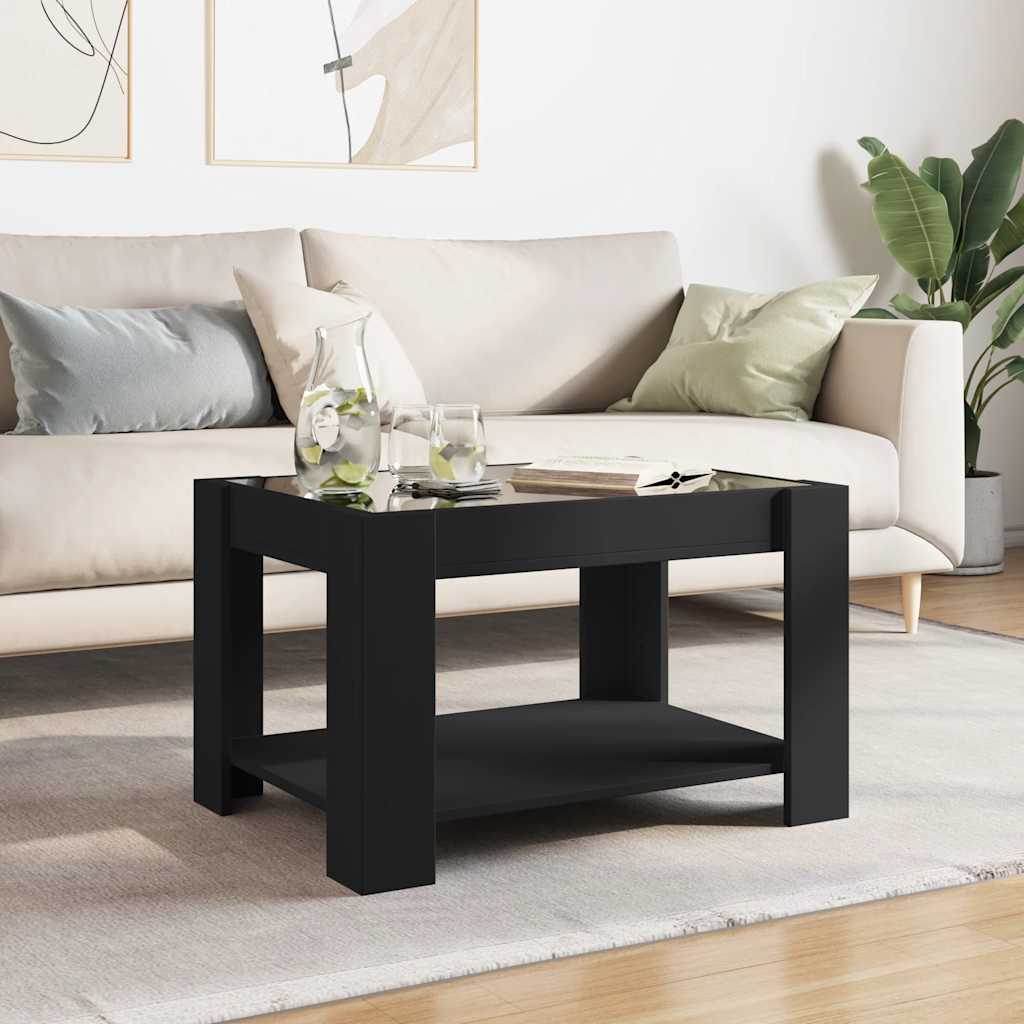 Coffee Table with LED Black 73x53x45 cm Engineered Wood