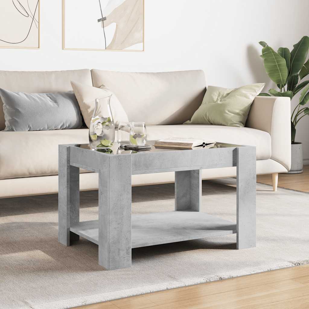 Coffee Table with LED Concrete Grey 73x53x45 cm Engineered Wood