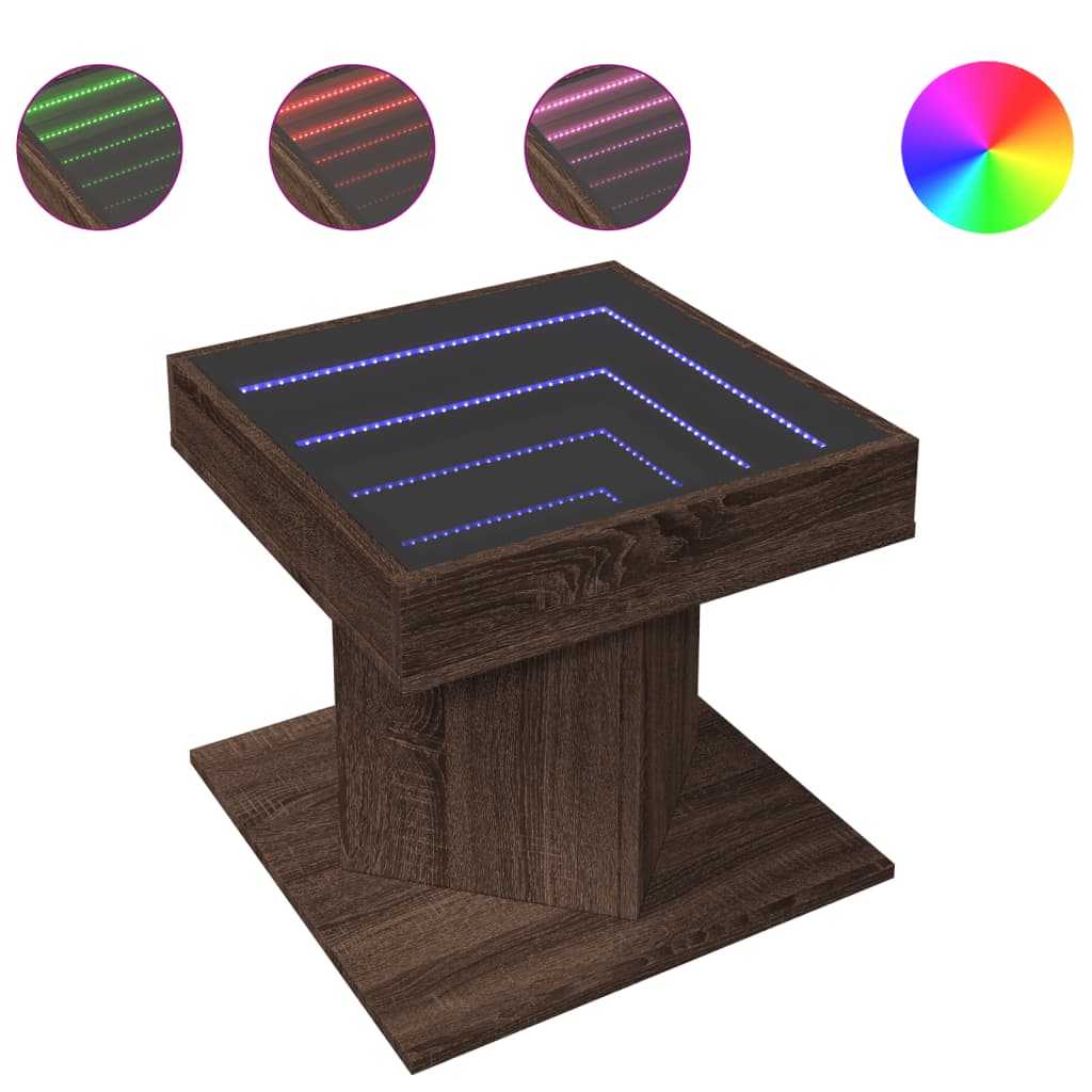 Coffee Table with LED Brown Oak 50x50x45 cm Engineered Wood
