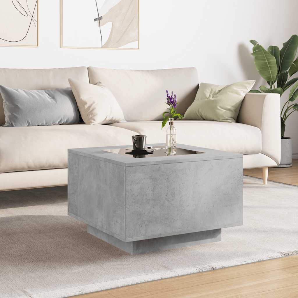 Coffee Table with LED Concrete Grey 60x60x40 cm Engineered Wood