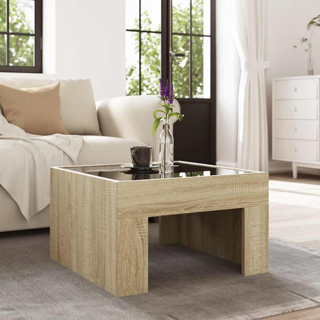 Coffee Table with Infinity LED Sonoma Oak 50x50x30 cm