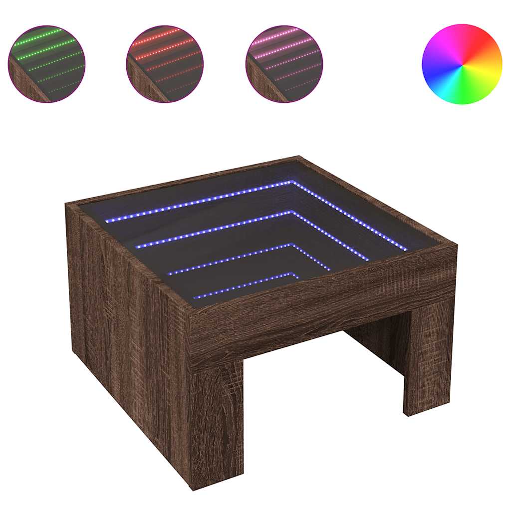 Coffee Table with Infinity LED Brown Oak 50x50x30 cm