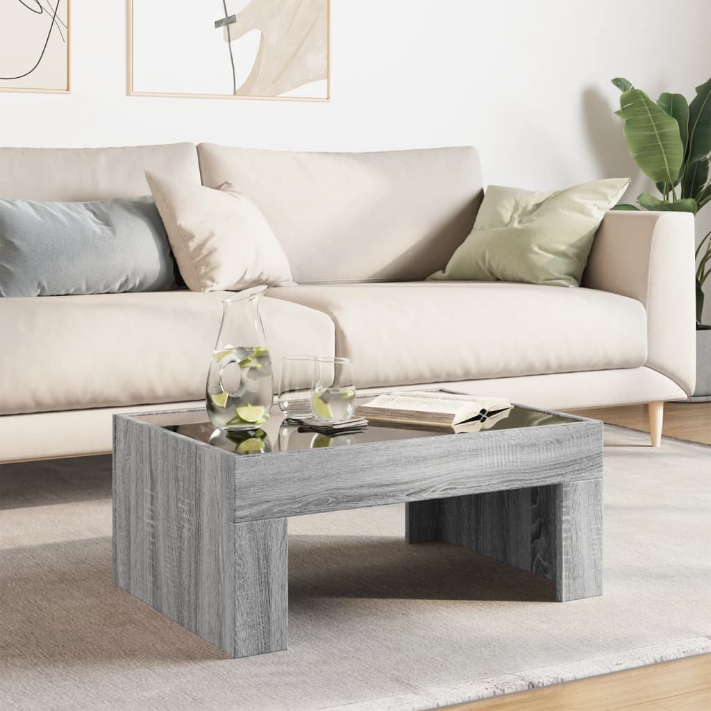 Coffee Table with Infinity LED Grey Sonoma 70x50x30 cm
