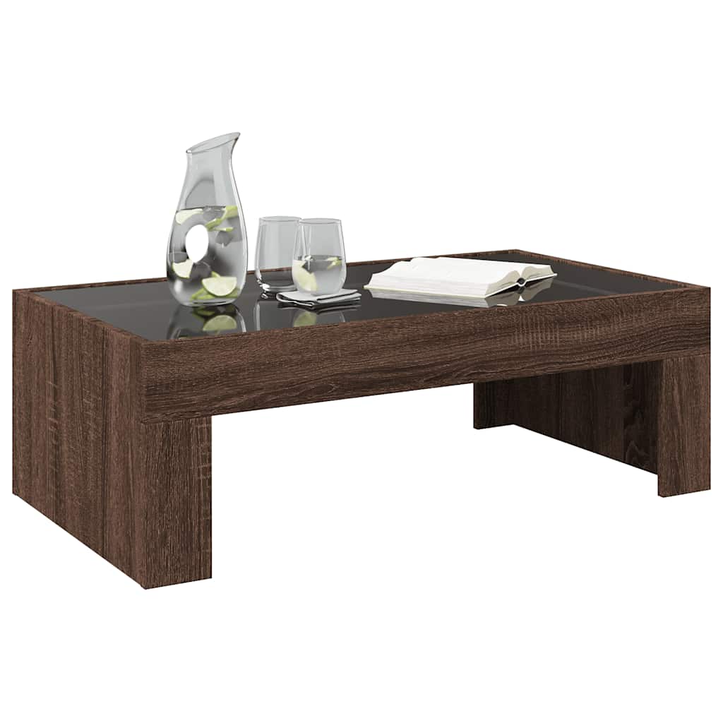 Coffee Table with Infinity LED Brown Oak 90x50x30 cm