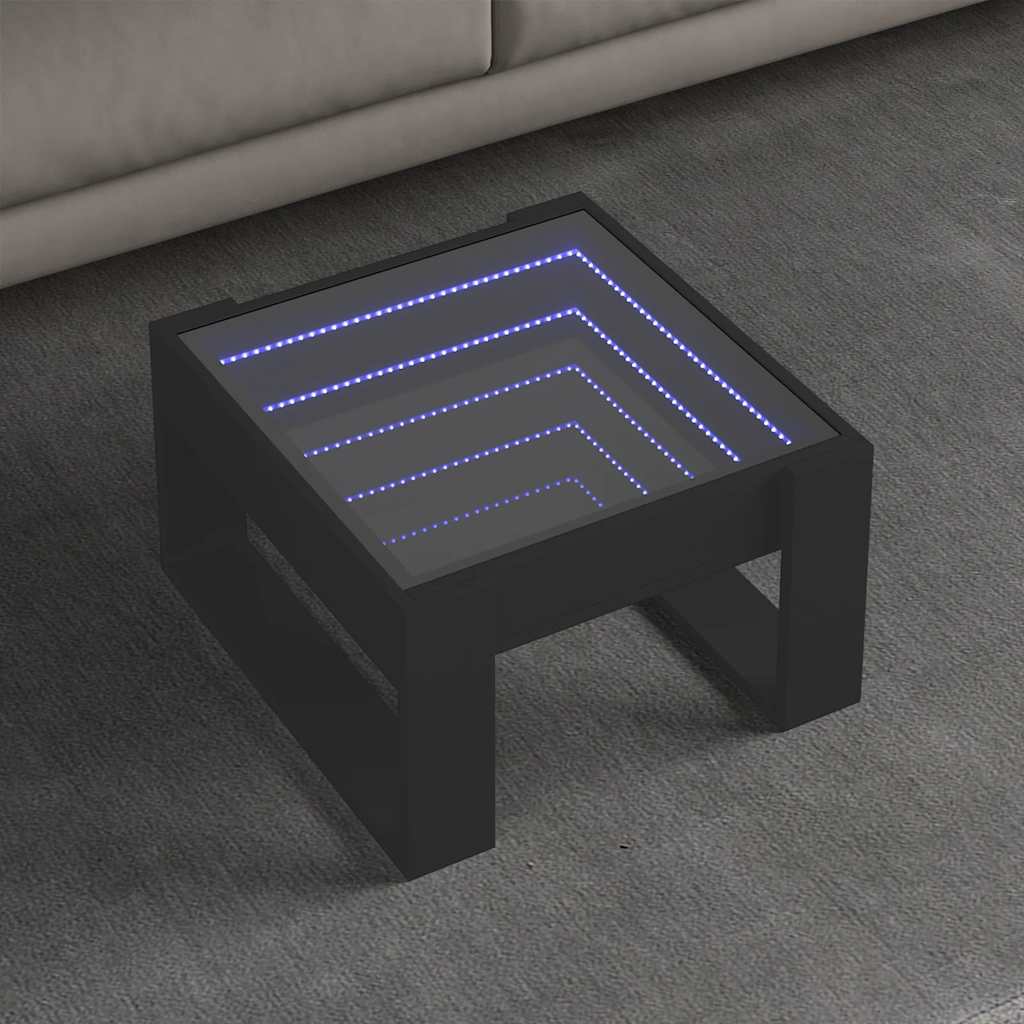Coffee Table with Infinity LED Black 50x53x30 cm