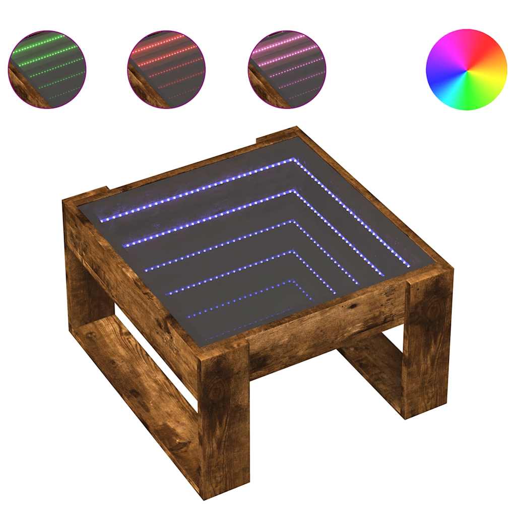 Coffee Table with Infinity LED Smoked Oak 50x53x30 cm