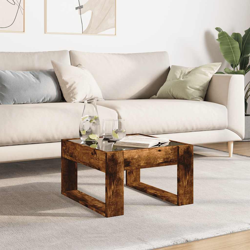 Coffee Table with Infinity LED Smoked Oak 50x53x30 cm