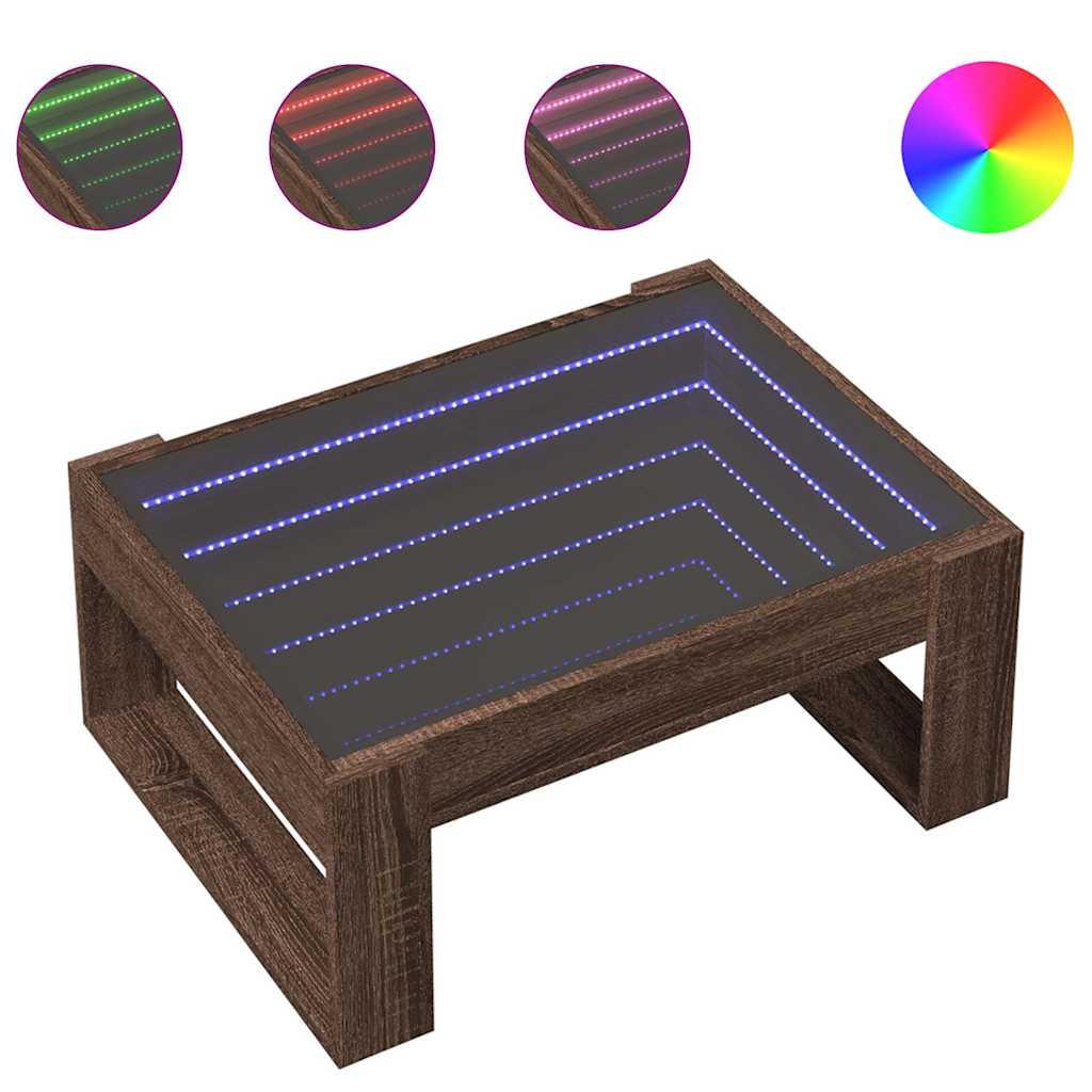 Coffee Table with Infinity LED Brown Oak 70x53x30 cm