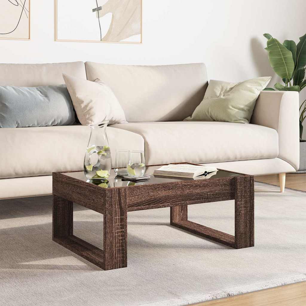 Coffee Table with Infinity LED Brown Oak 70x53x30 cm