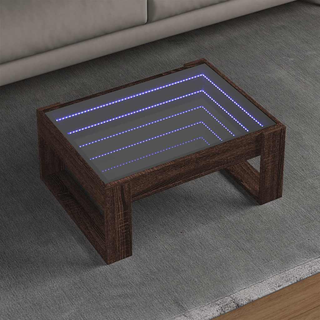 Coffee Table with Infinity LED Brown Oak 70x53x30 cm