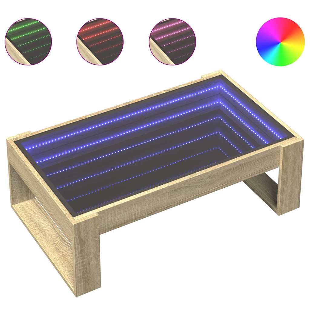 Coffee Table with Infinity LED Sonoma Oak 90x53x30 cm