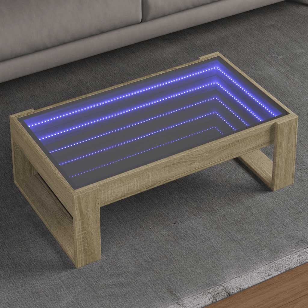 Coffee Table with Infinity LED Sonoma Oak 90x53x30 cm