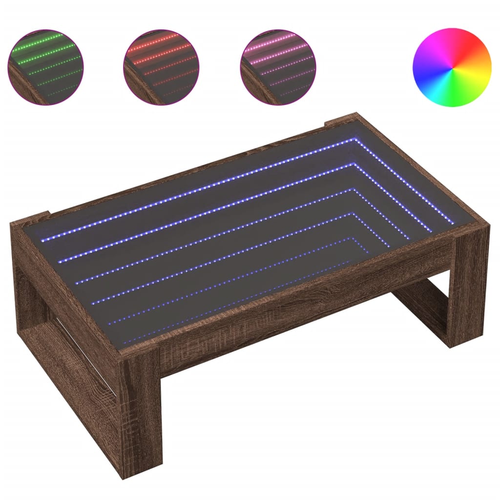 Coffee Table with Infinity LED Brown Oak 90x53x30 cm