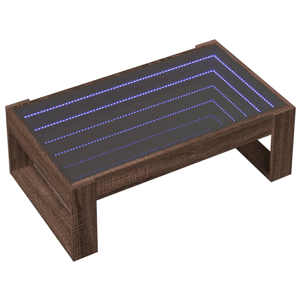 Coffee Table with Infinity LED Brown Oak 90x53x30 cm