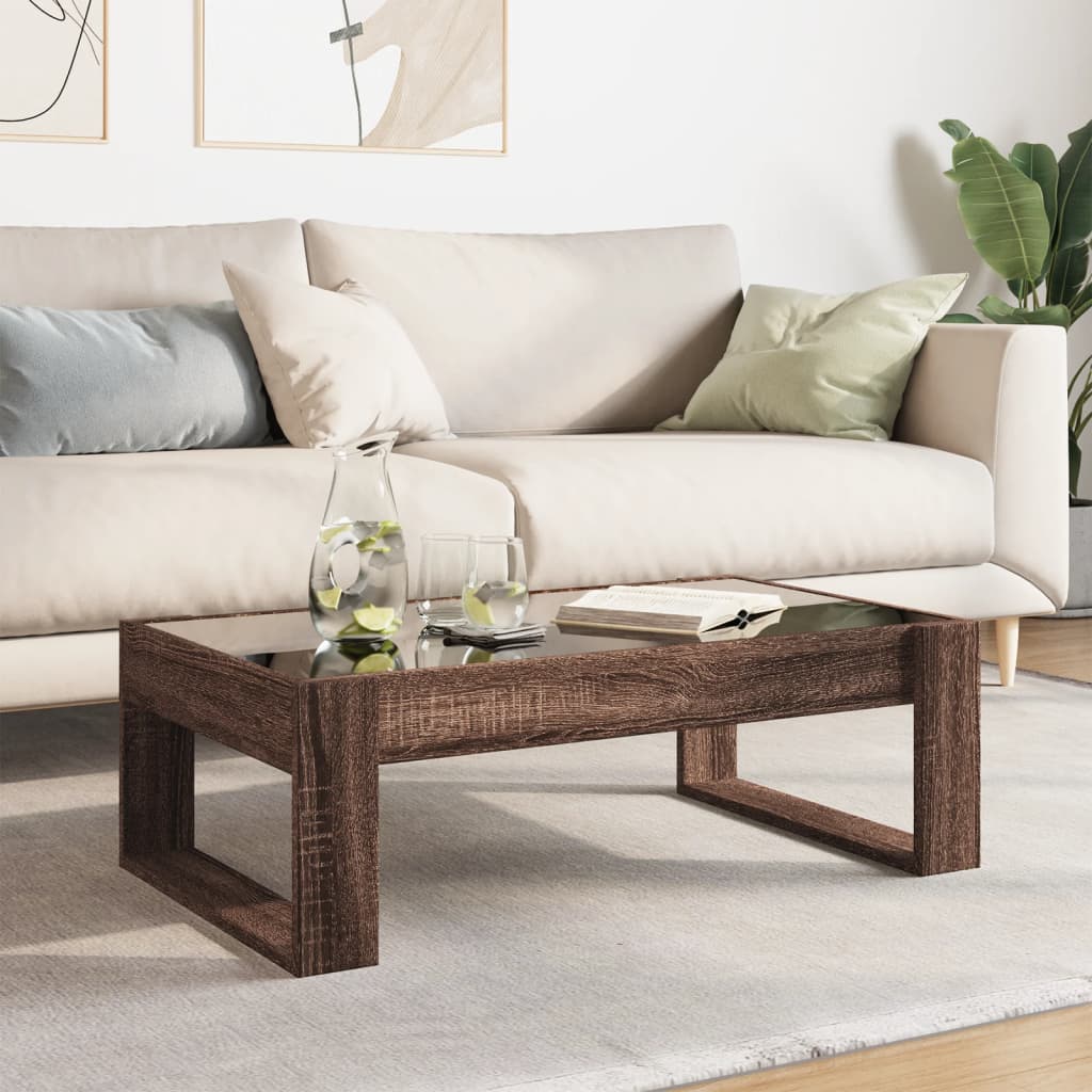 Coffee Table with Infinity LED Brown Oak 90x53x30 cm