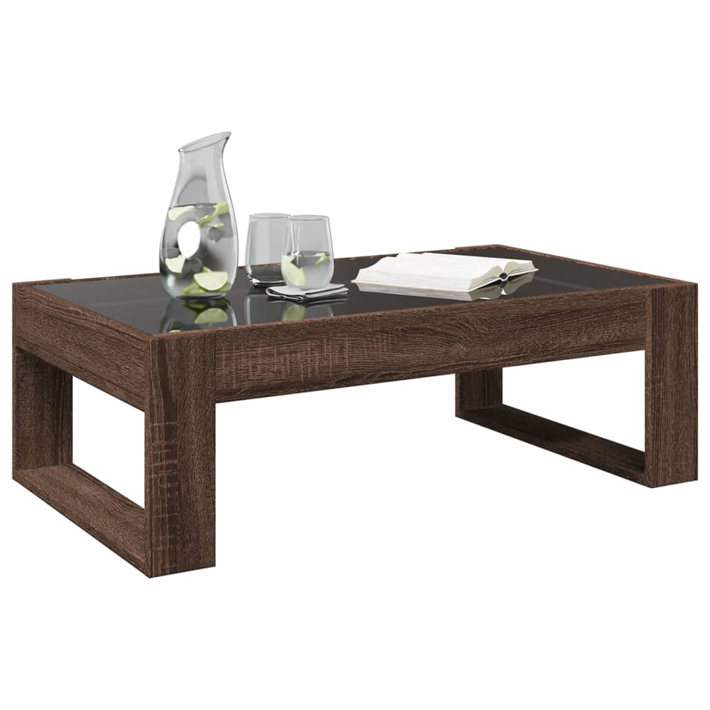 Coffee Table with Infinity LED Brown Oak 90x53x30 cm
