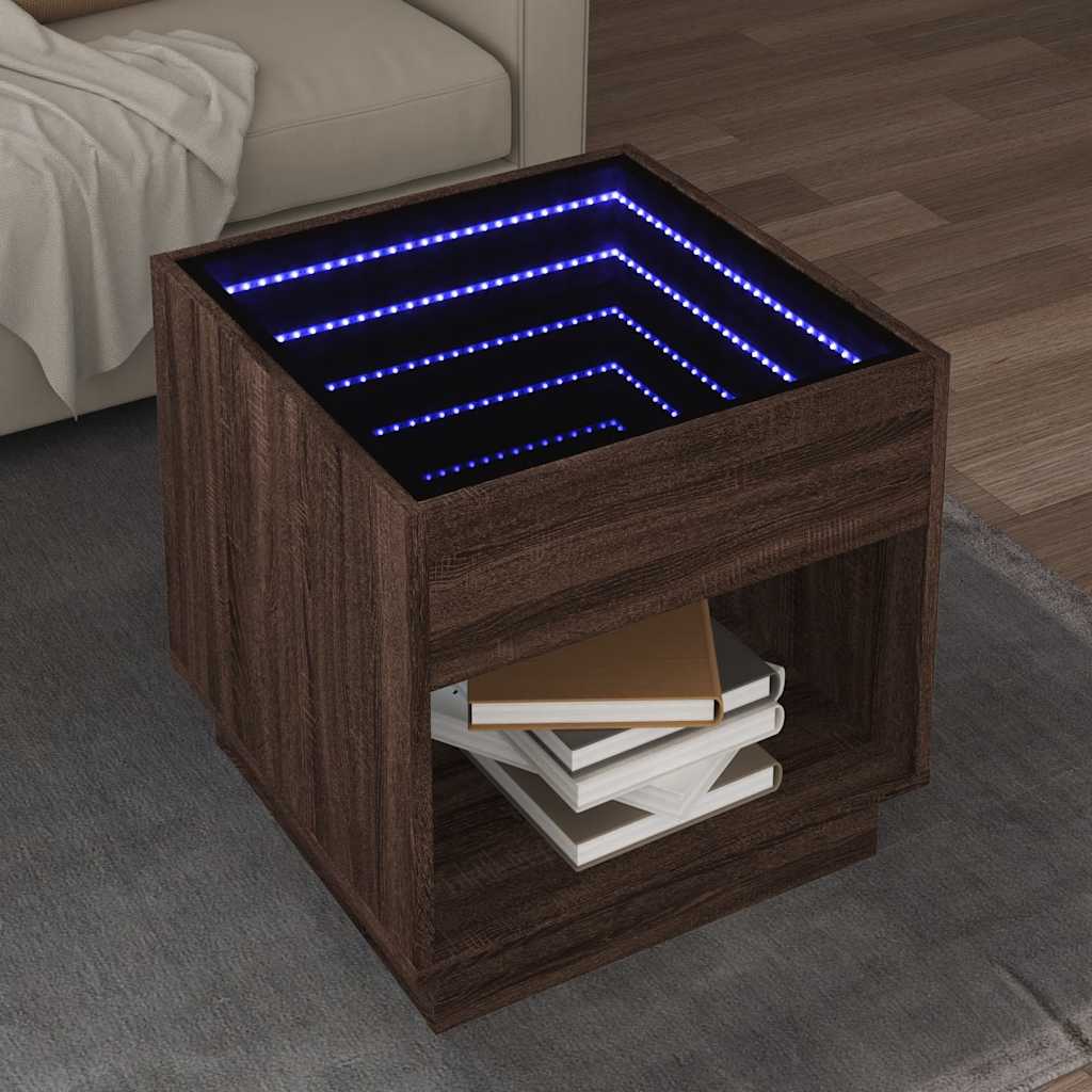 Coffee Table with Infinity LED Brown Oak 50x50x50 cm