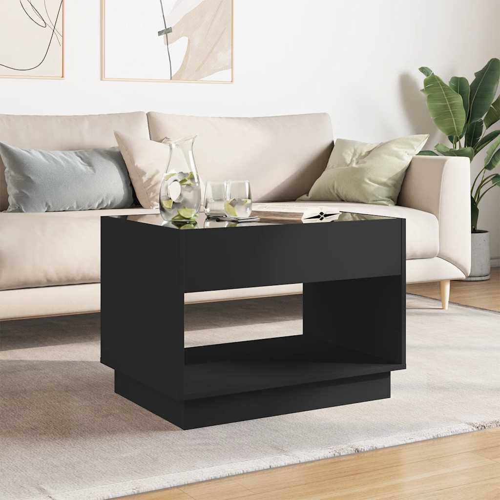 Coffee Table with Infinity LED Black 70x50x50 cm