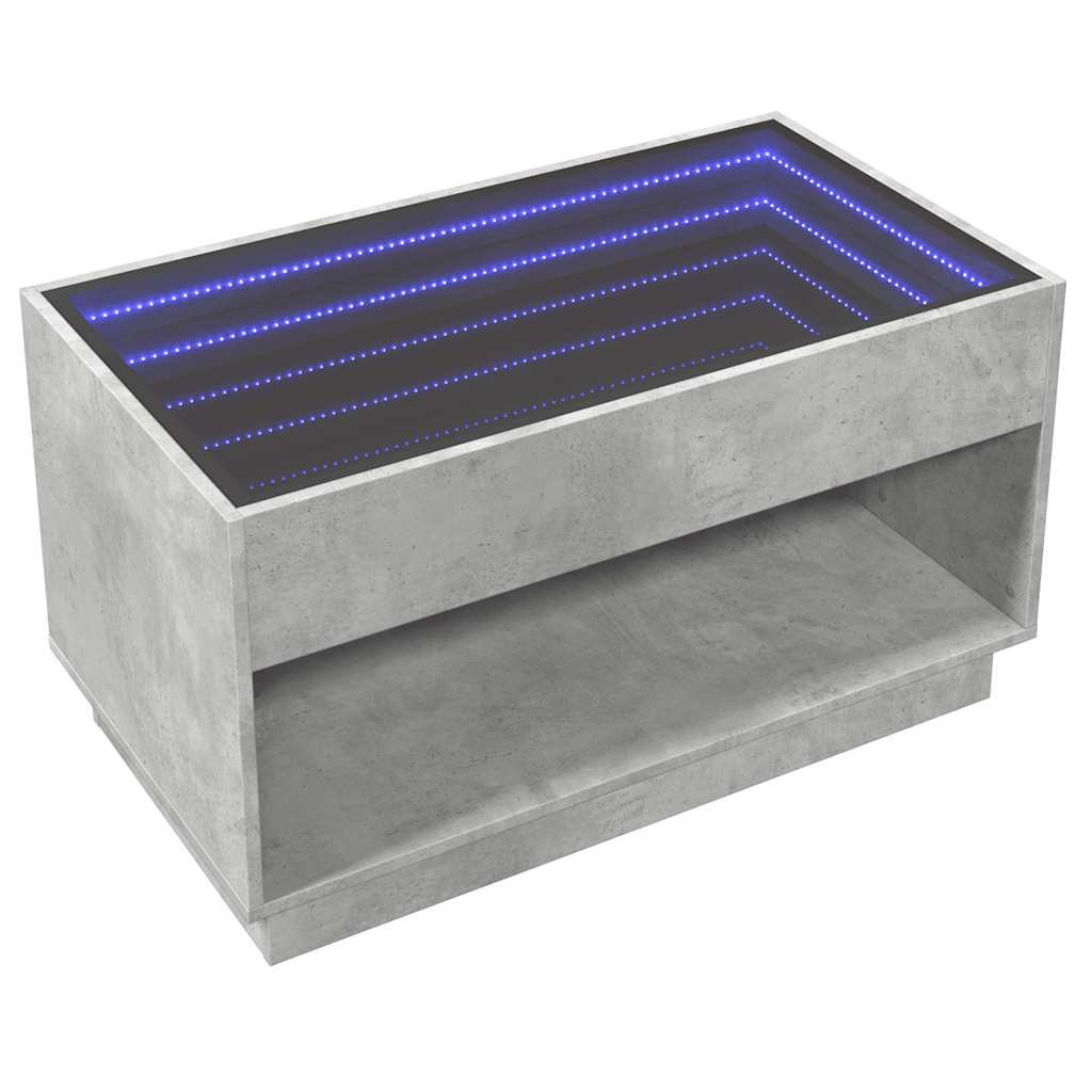 Coffee Table with Infinity LED Concrete Grey 90x50x50 cm
