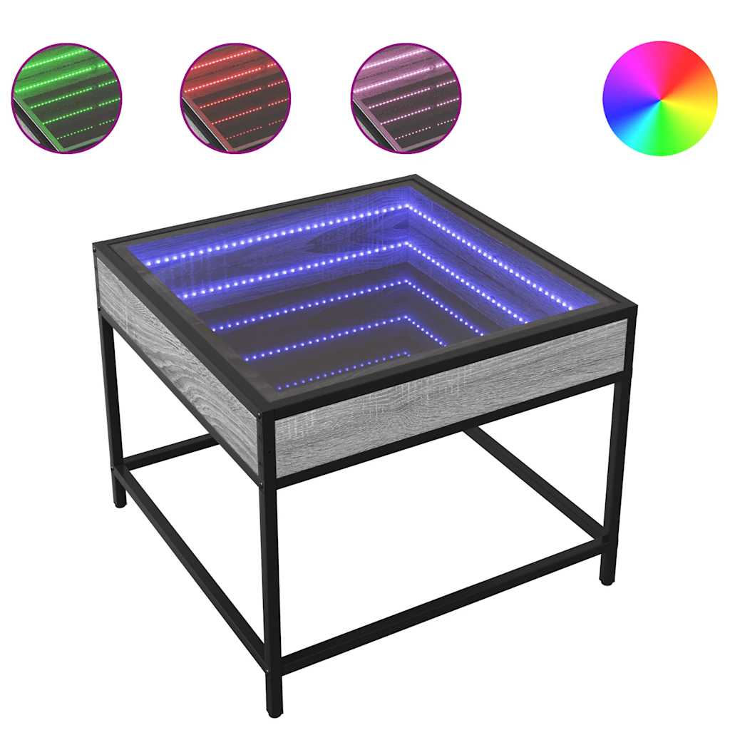 Coffee Table with Infinity LED Grey Sonoma 50x50x41 cm