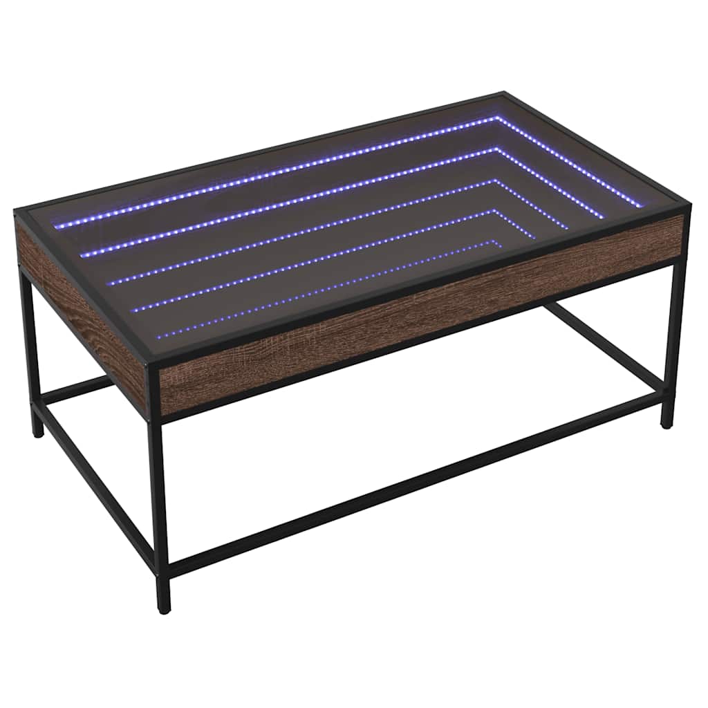 Coffee Table with Infinity LED Brown Oak 90x50x41 cm