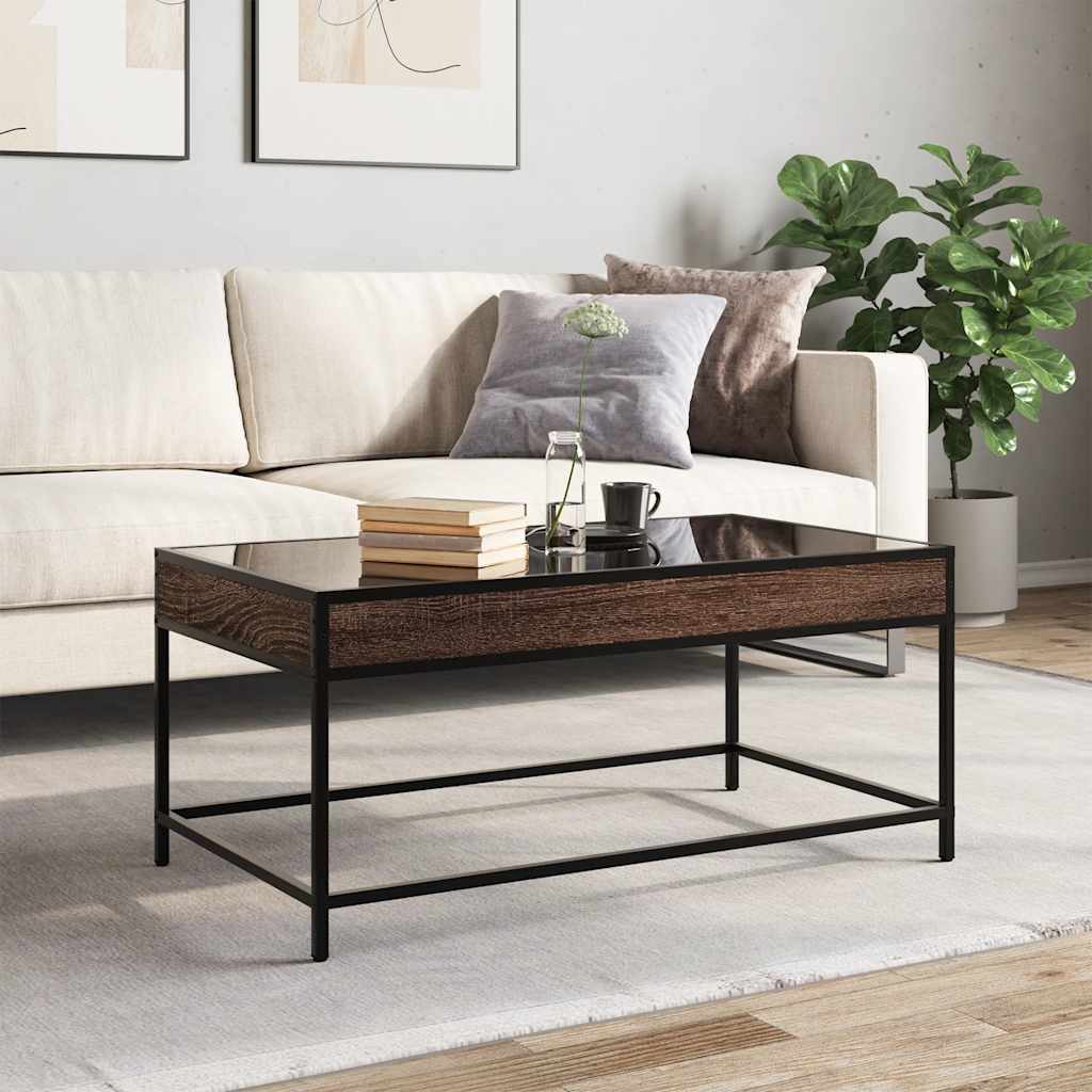 Coffee Table with Infinity LED Brown Oak 90x50x41 cm