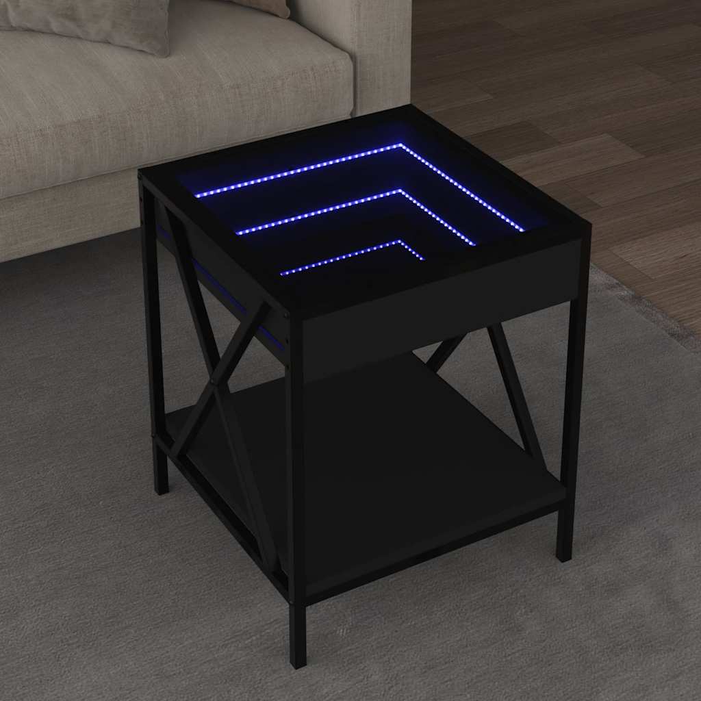 Coffee Table with Infinity LED Black 40x40x49 cm