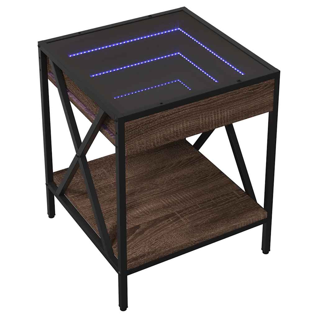 Coffee Table with Infinity LED Brown Oak 40x40x49 cm