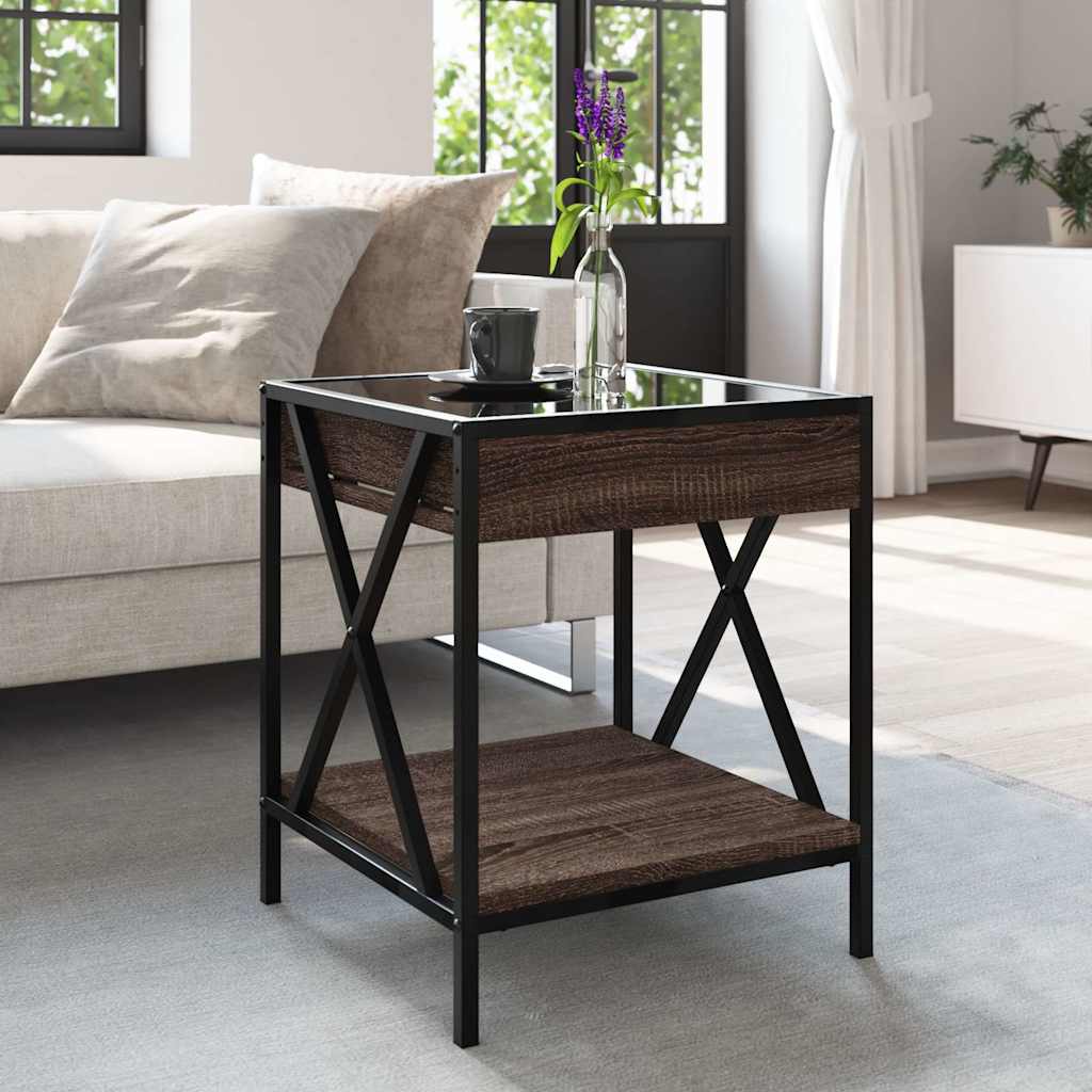 Coffee Table with Infinity LED Brown Oak 40x40x49 cm