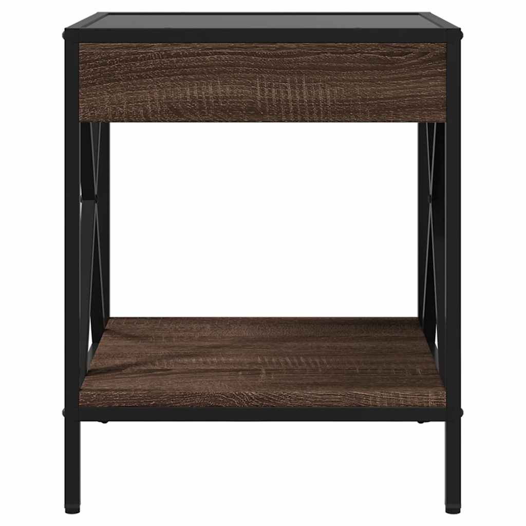 Coffee Table with Infinity LED Brown Oak 40x40x49 cm
