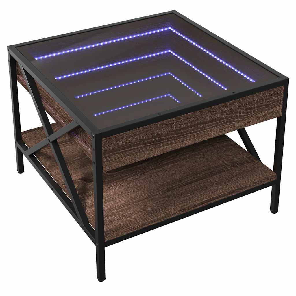 Coffee Table with Infinity LED Brown Oak 50x50x38 cm