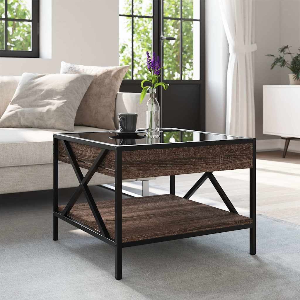 Coffee Table with Infinity LED Brown Oak 50x50x38 cm