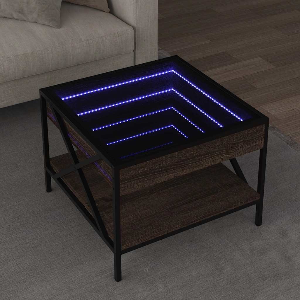 Coffee Table with Infinity LED Brown Oak 50x50x38 cm