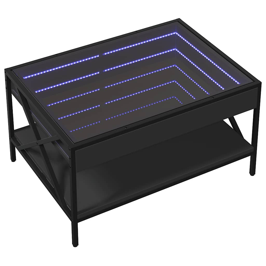 Coffee Table with Infinity LED Black 70x50x38 cm