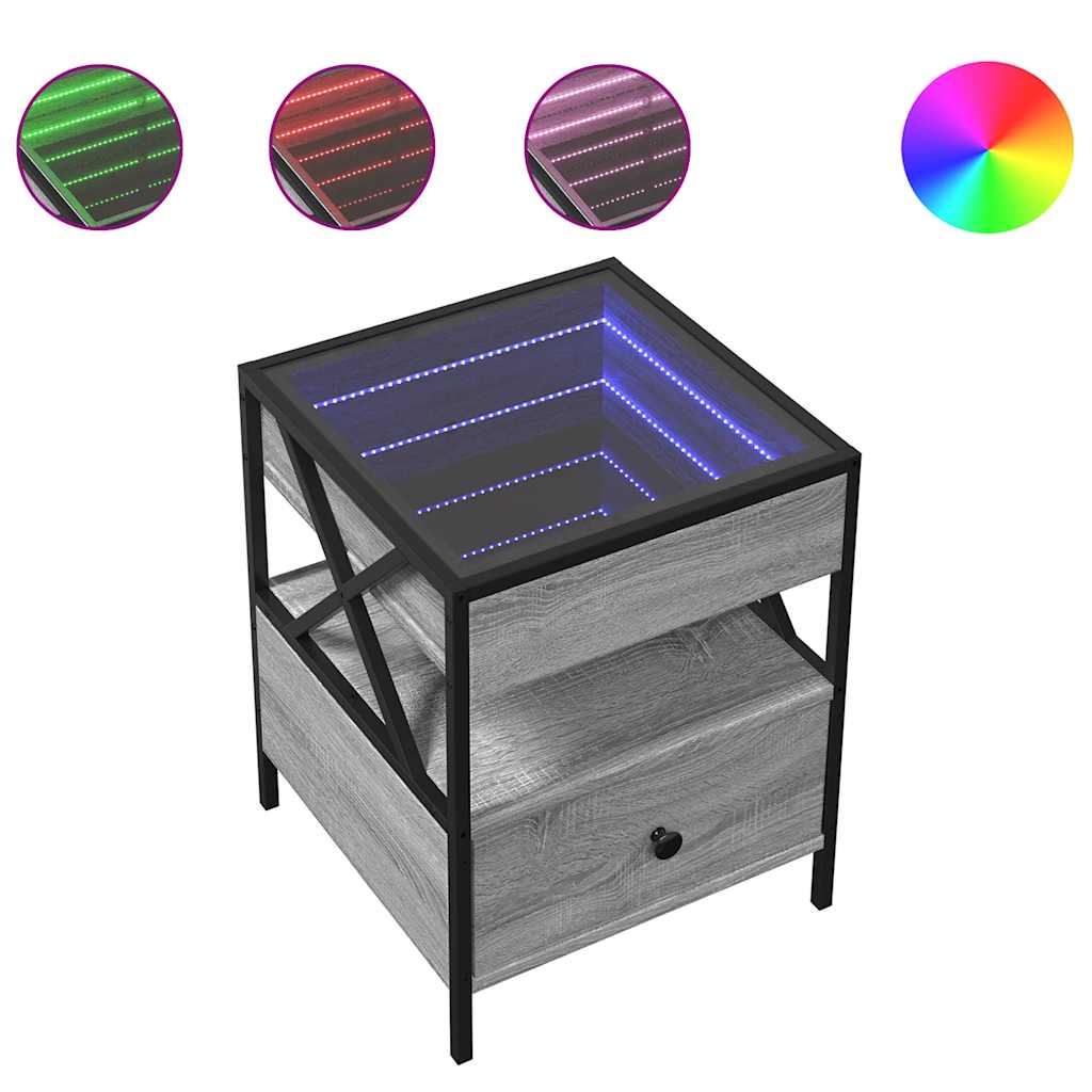 Coffee Table with Infinity LED Grey Sonoma 40x40x51 cm