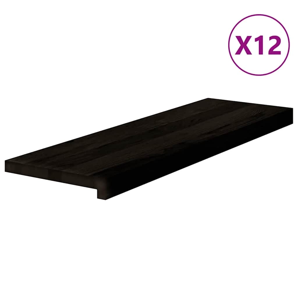 Stair Treads 12 pcs Brown Black 80x30x2 cm Solid Wood Oak