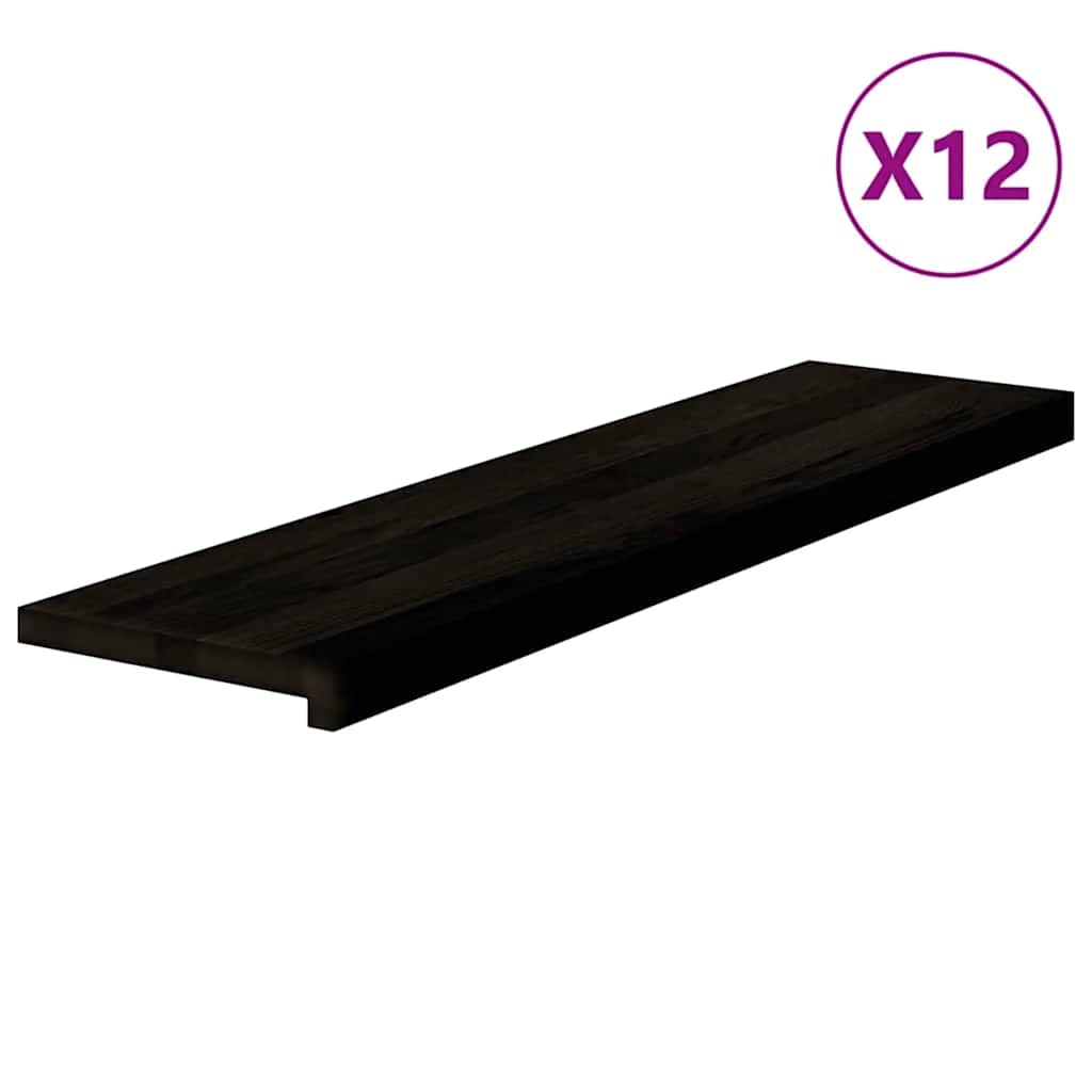 Stair Treads 12 pcs Brown Black 100x30x2 cm Solid Wood Oak