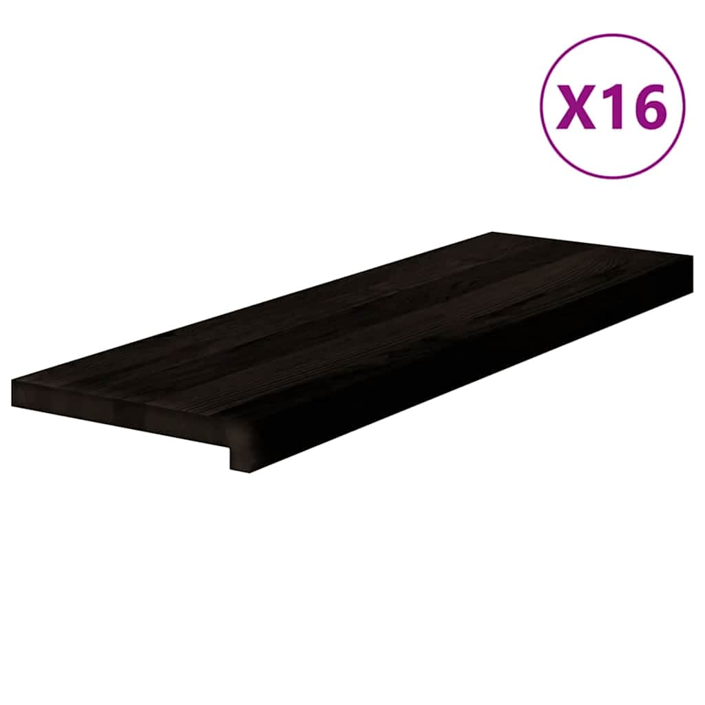 Stair Treads 16 pcs Brown Black 80x25x2 cm Solid Wood Oak