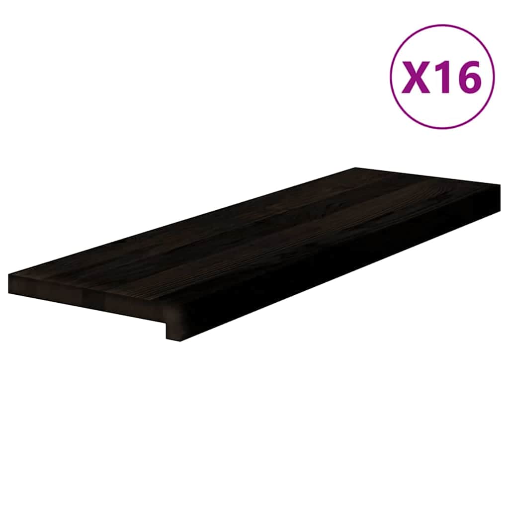 Stair Treads 16 pcs Brown Black 80x30x2 cm Solid Wood Oak